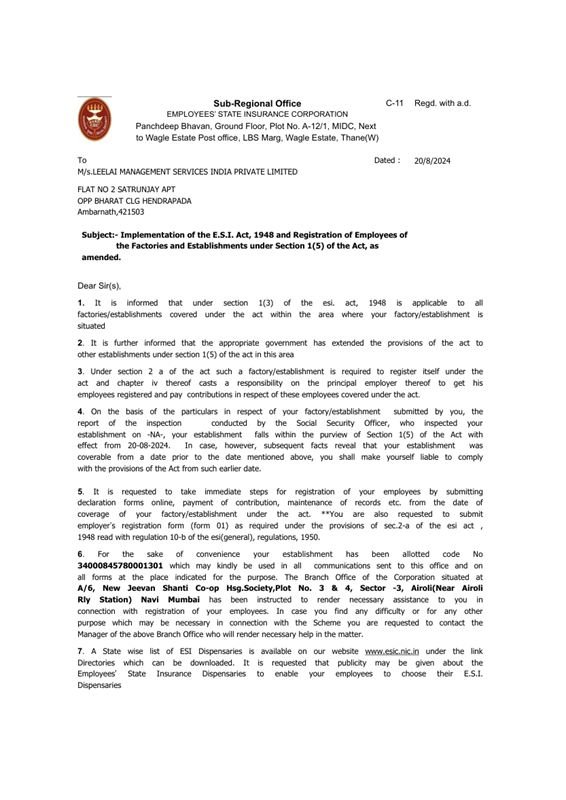 ESI Registration certificate preview